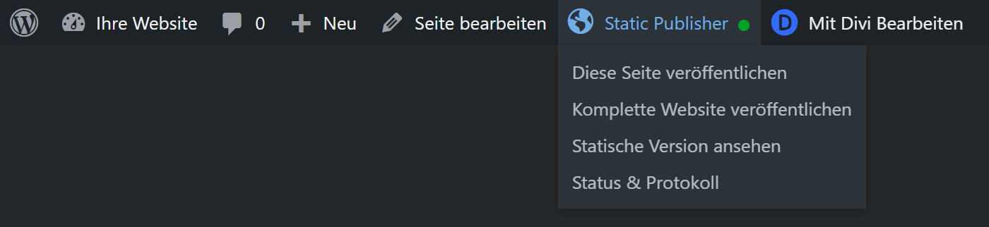 SNC Static Publisher in der WordPress-Werkzeugleiste